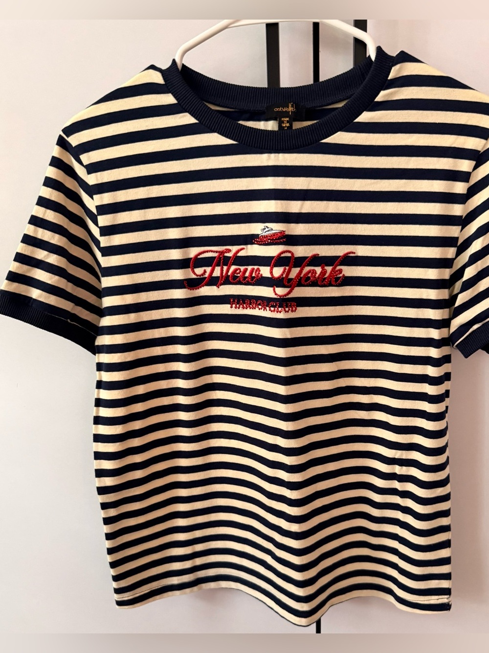 Navy & Cream Striped 'New York' Embroidered Short Sleeve Tee